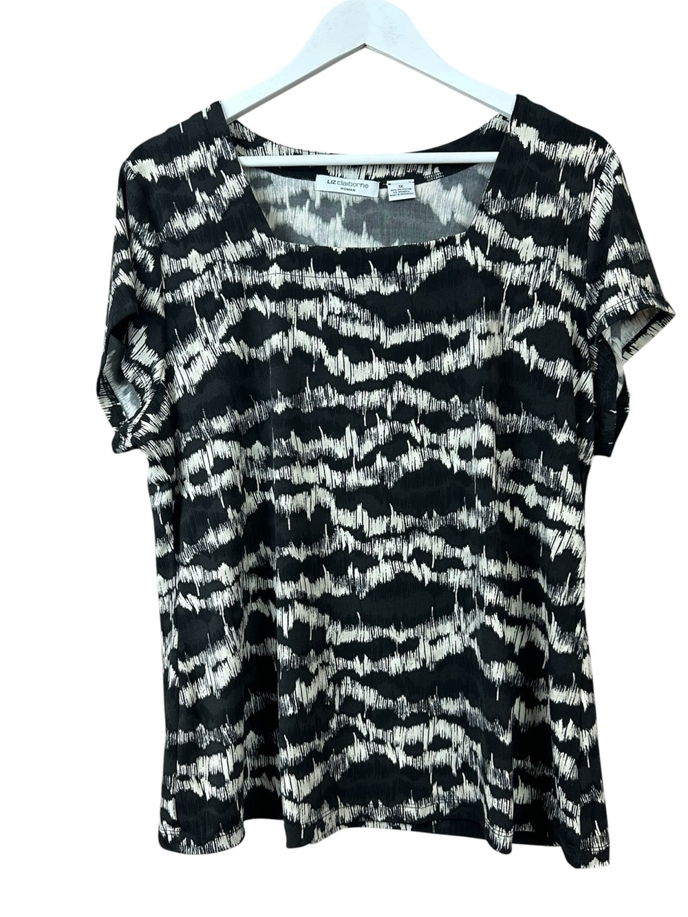 Liz Claiborne Black White Print Blouse Women Plus Sz 1X